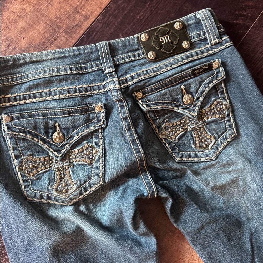 Miss Me Straight Leg Jeans Size 30 Womens Embellished Cross Flap Pocket Y2K